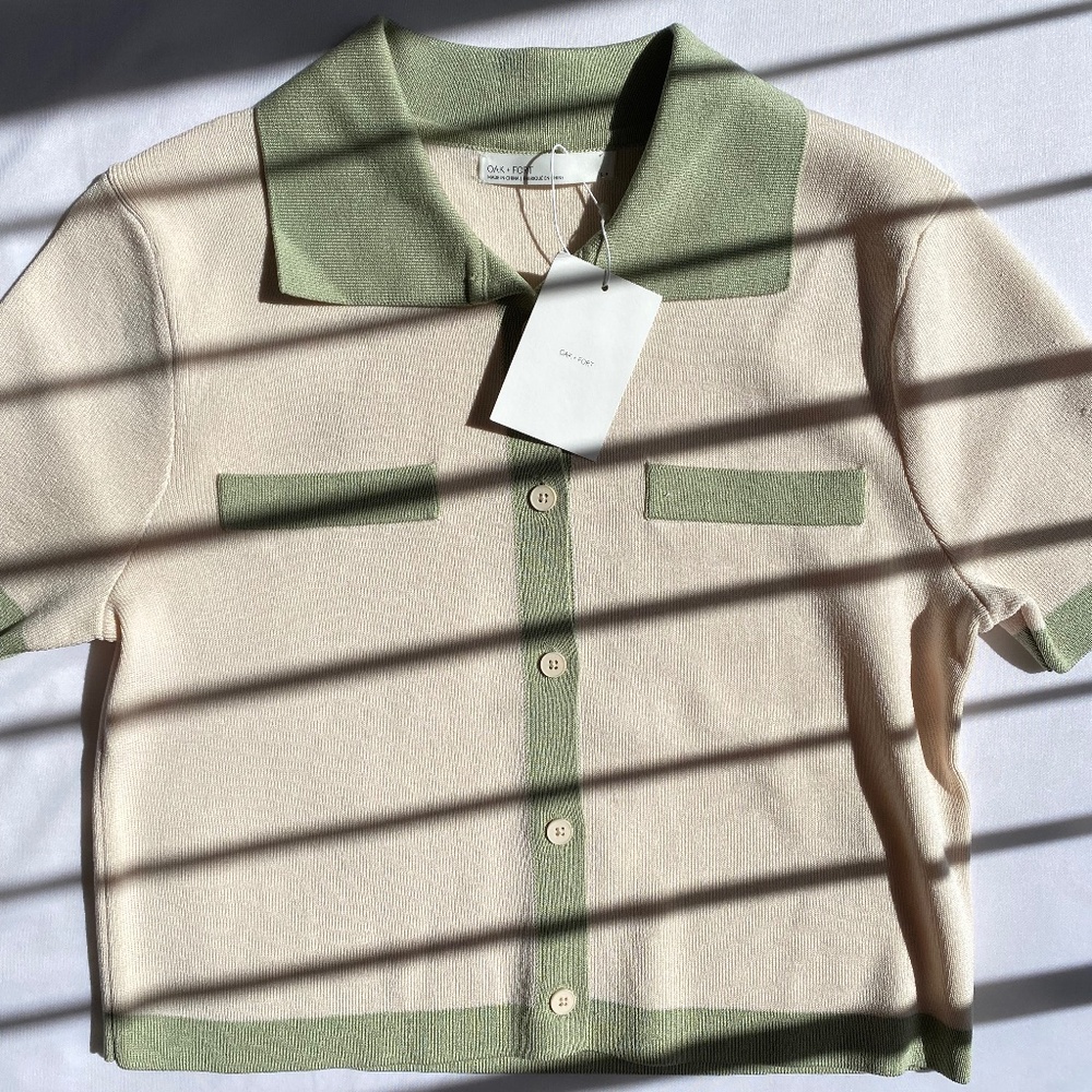 Cropped Short Sleeve Button Down Sweater